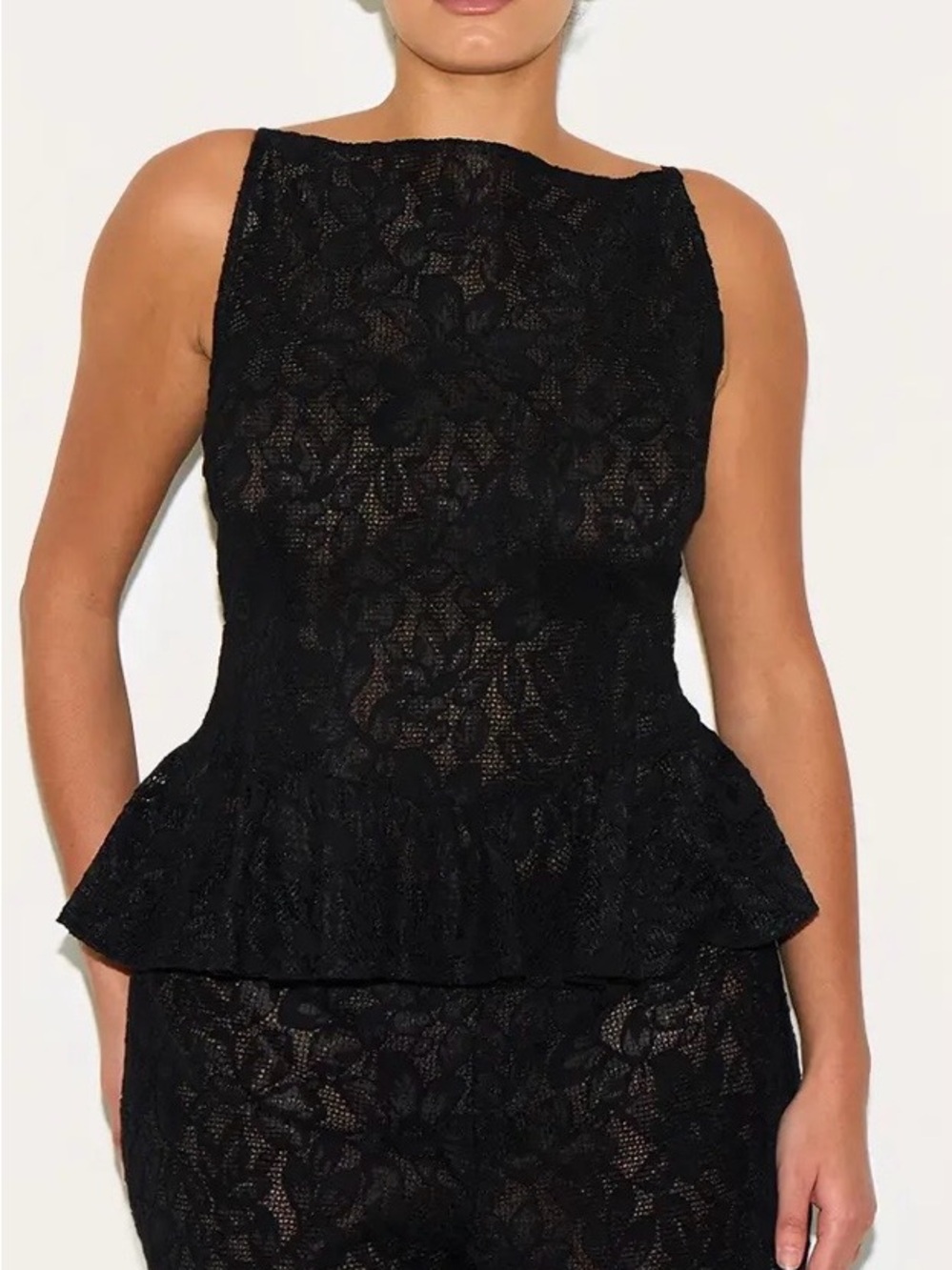 Plus Size Black Sheer Lace Peplum Sleeveless Top Size 14 NWT Elegant Party